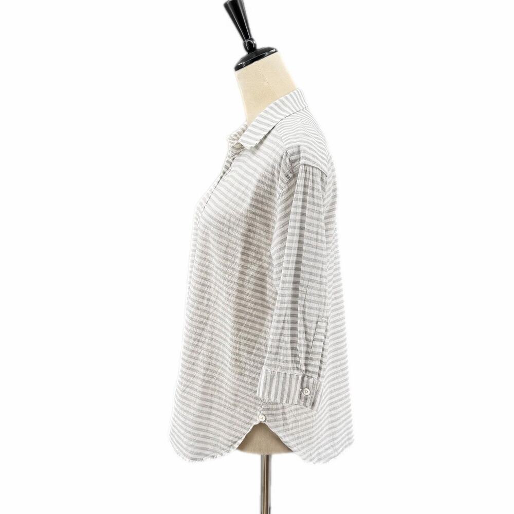 Steven Alan Gray White Stripe Waist Wrap Button Up 100% Cotton 3/4 Sleeve Top - Picture 4 of 11